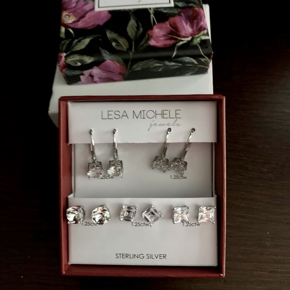 NIB sterling silver and crystal earrings set - Picture 2 of 3